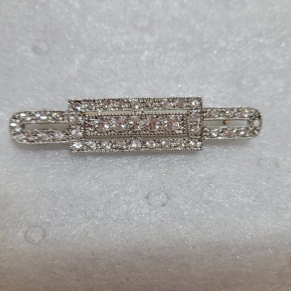 Estate Signed Art Deco Styled Icy Crystal Clear Rhinestone Brooch Pin - Picture 4 of 9